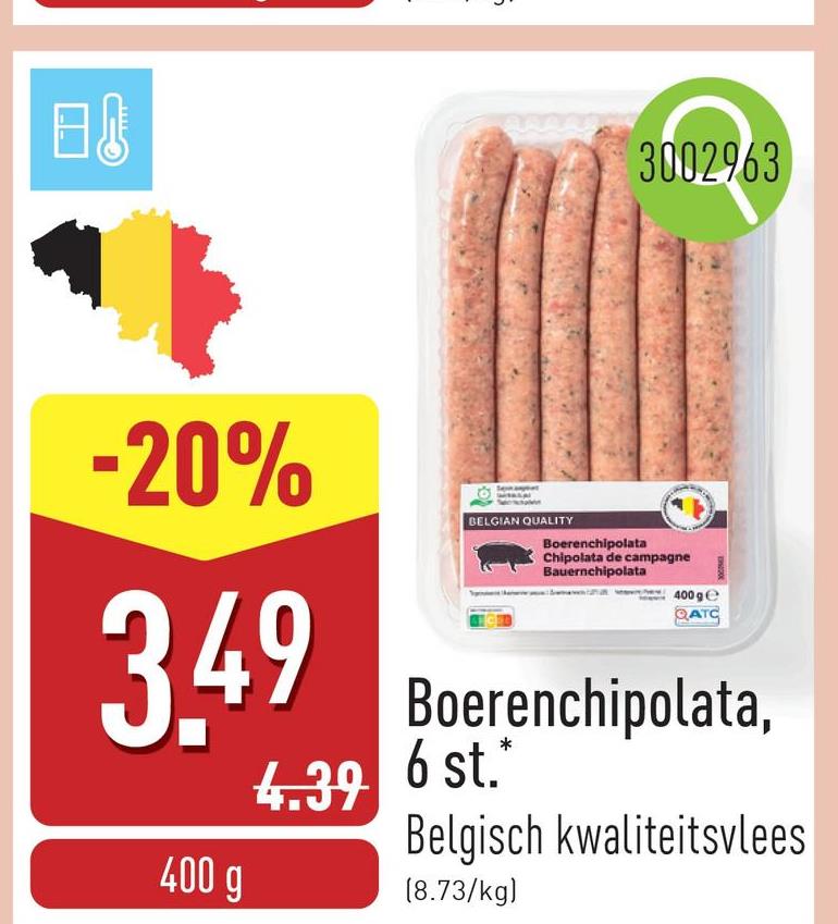 Boerenchipolata, 6 st. gemalen en gekruid varkensvlees, Belgisch kwaliteitsvlees