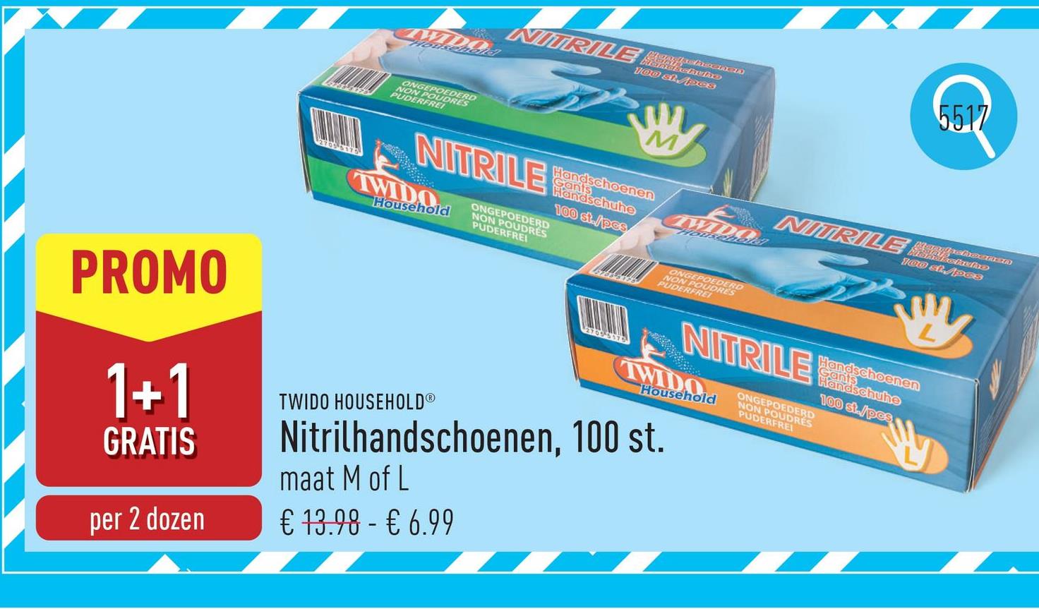 Nitrilhandschoenen, 100 st. blauw, maat M of L