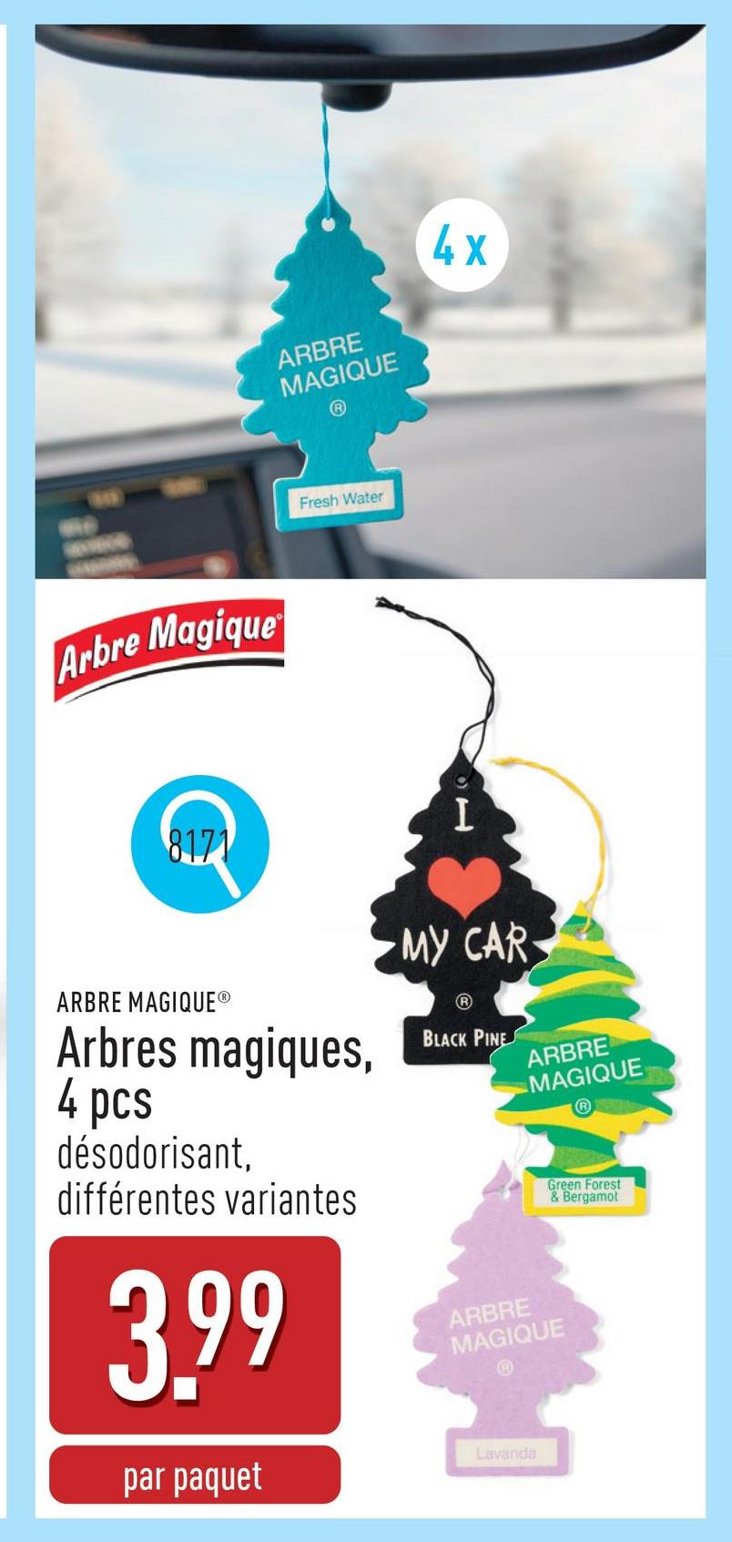 Arbres magiques, 4 pcs diffusent un parfum frais dans la voiture pendant 7 semaines, choix entre différentes variantes