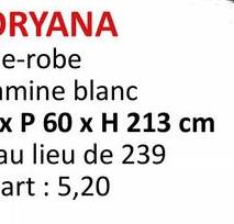 RYANA
e-robe
mine blanc
x P 60 x H 213 cm
au lieu de 239
art: 5,20