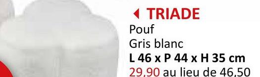 ◄ TRIADE
Pouf
Gris blanc
L 46 x P 44 x H 35 cm
29,90 au lieu de 46,50