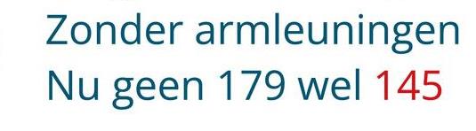 Zonder armleuningen
Nu geen 179 wel 145