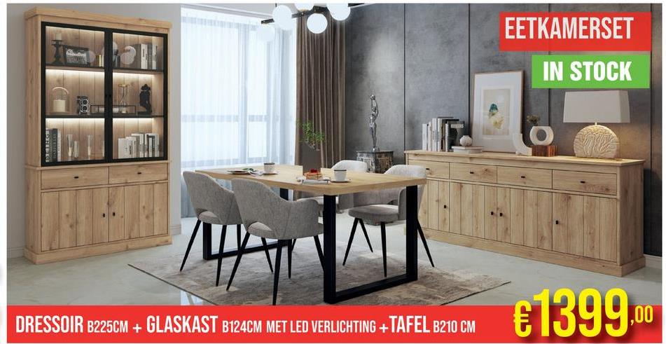 144
DRESSOIR B225CM + GLASKAST B124CM MET LED VERLICHTING+TAFEL B210 CM
EETKAMERSET
IN STOCK
Ο
€1399.00