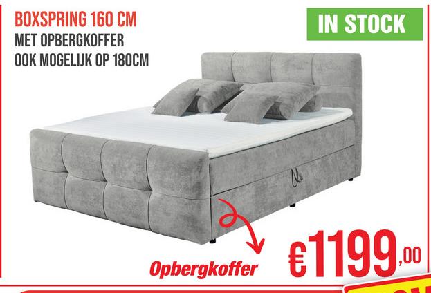 BOXSPRING 160 CM
MET OPBERGKOFFER
OOK MOGELIJK OP 180CM
IN STOCK
Opbergkoffer
€1199.00