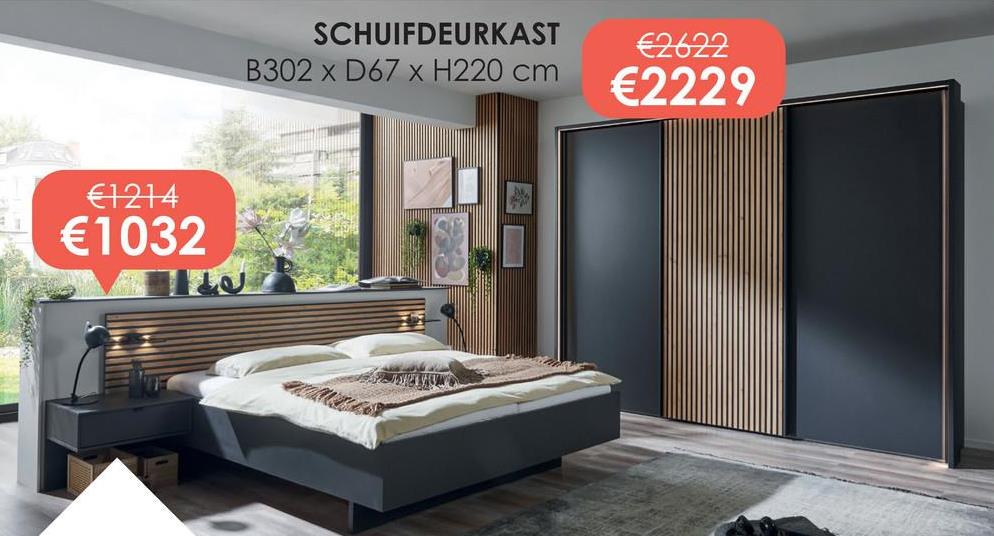 €1214
€1032
SCHUIFDEURKAST
B302 x D67 x H220 cm
€2622
€2229