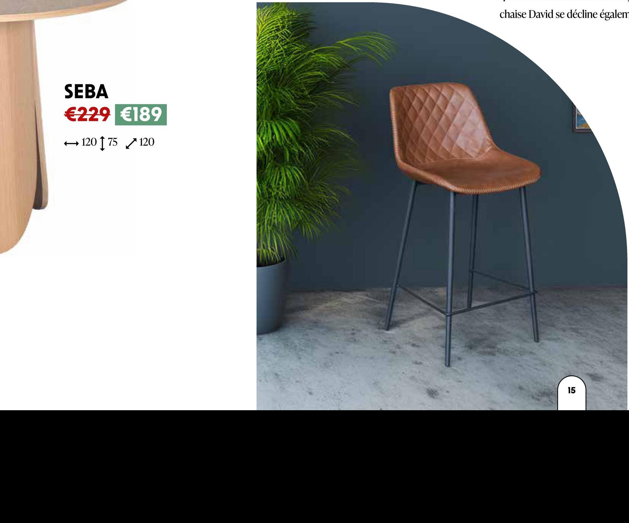 SEBA
€229 €189
-> 120 75 120
chaise David se décline égalem
15