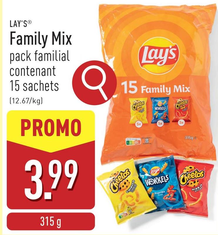 Family Mix pack familial : mélange de Wokkels paprika, Cheetos chipito cheese et Cheetos nibb it sticks