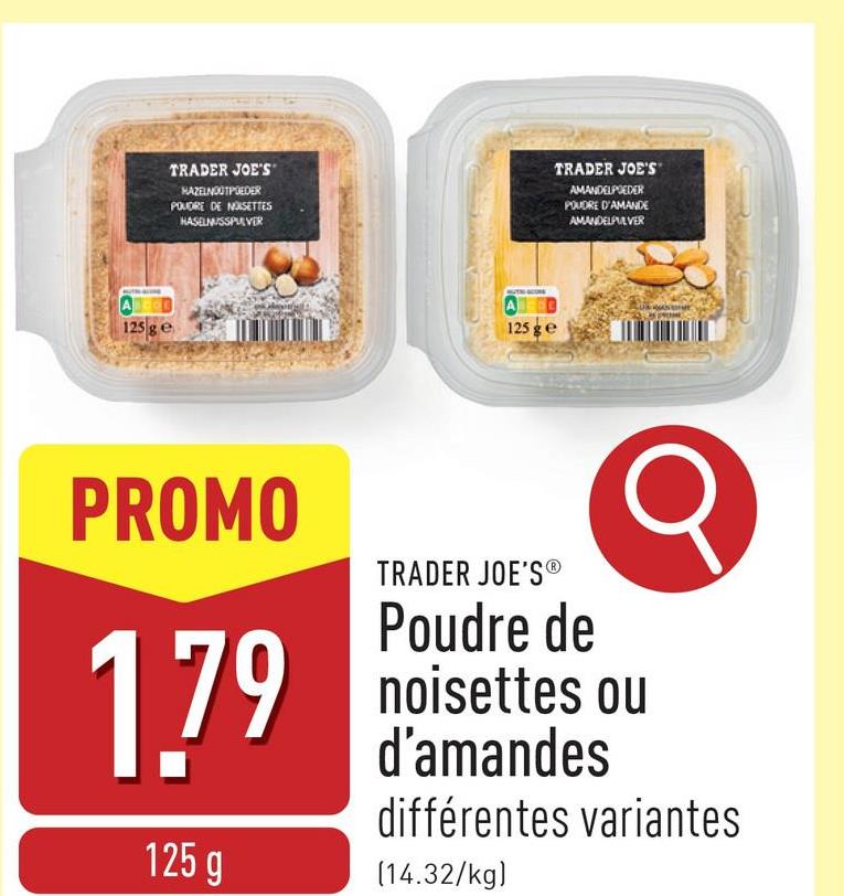 Poudre de noisettes ou d'amandes choix entre différentes variantes