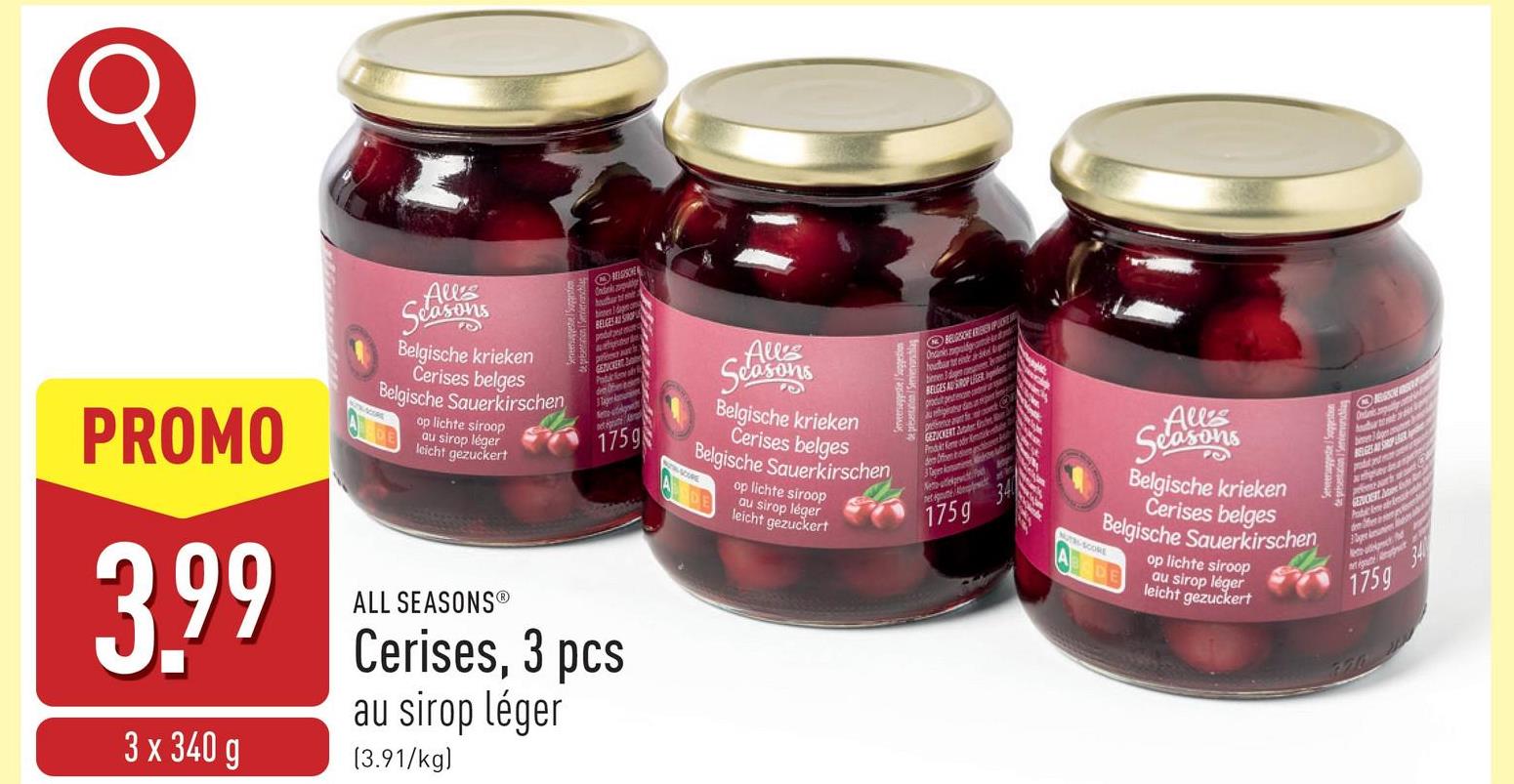 Cerises, 3 pcs au sirop léger