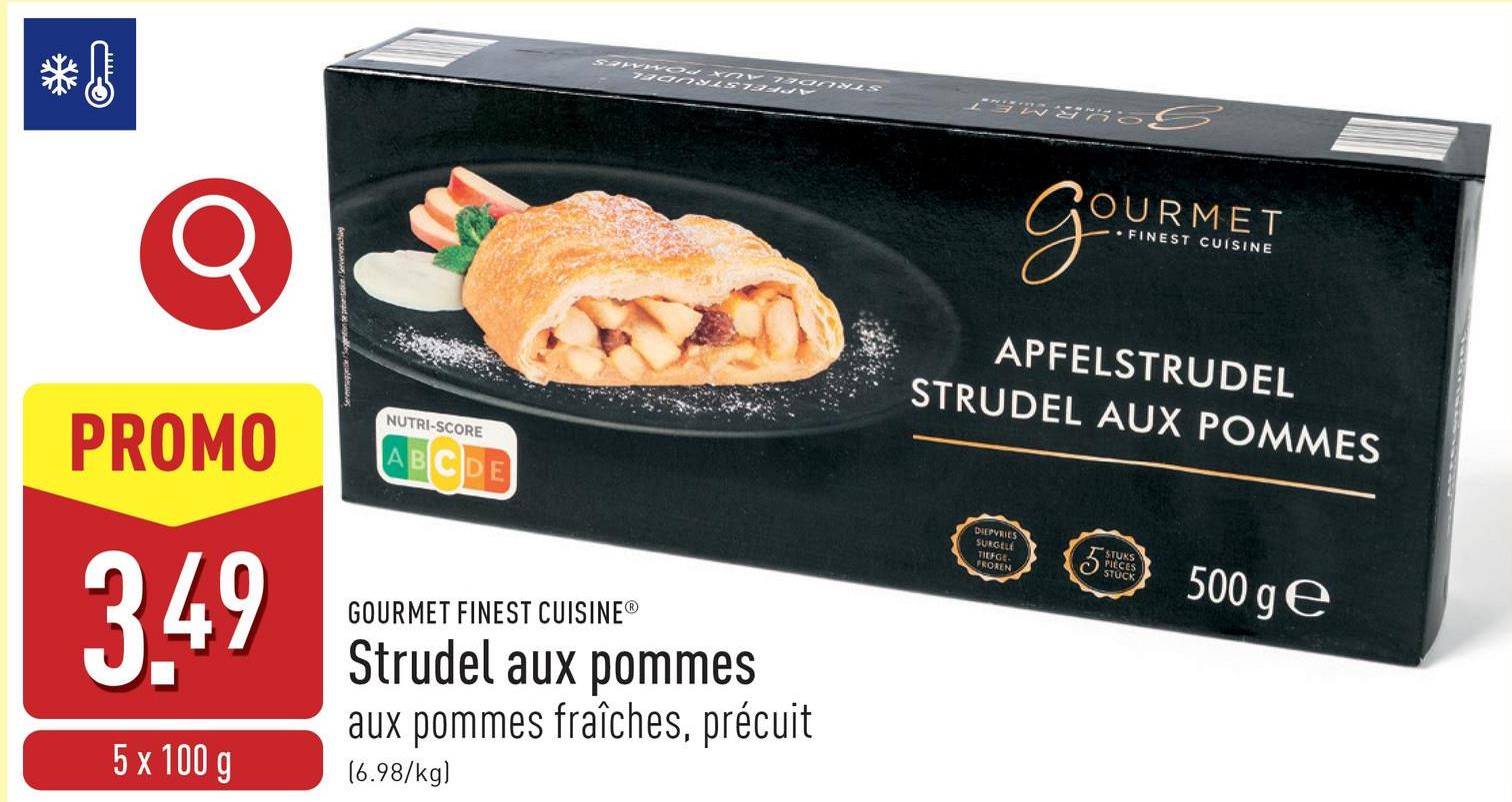 Strudel aux pommes aux pommes fraîches, précuit, en portions prêtes à consommer