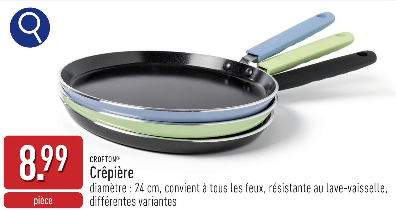 Crêpière aluminium, diamètre : 24 cm, convient à tous les feux (induction comprise), résistante au lave-vaisselle, choix entre différentes variantes