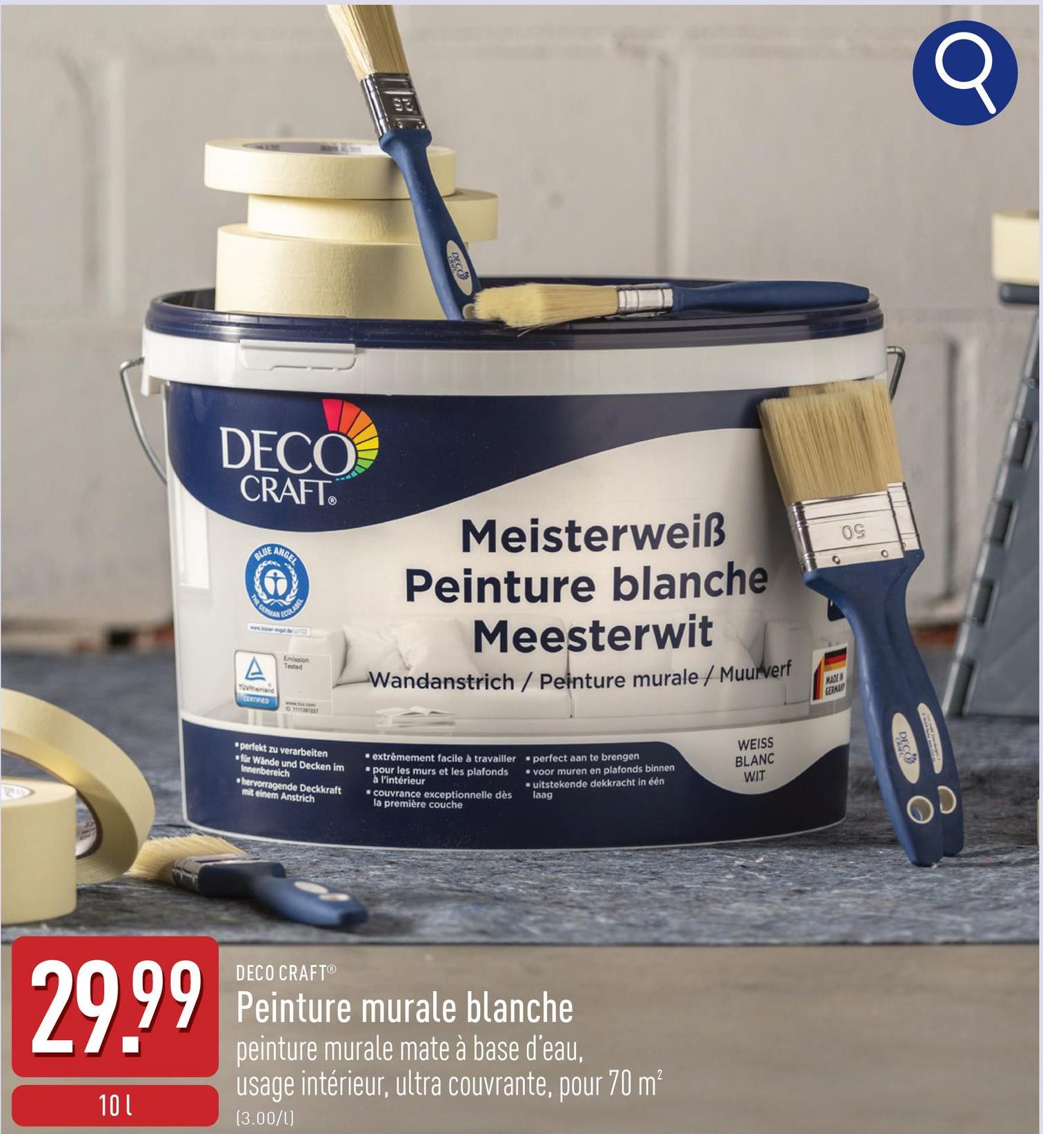 Peinture murale blanche peinture murale mate à base d'eau, usage intérieur, ultra couvrante, pour 70 m²