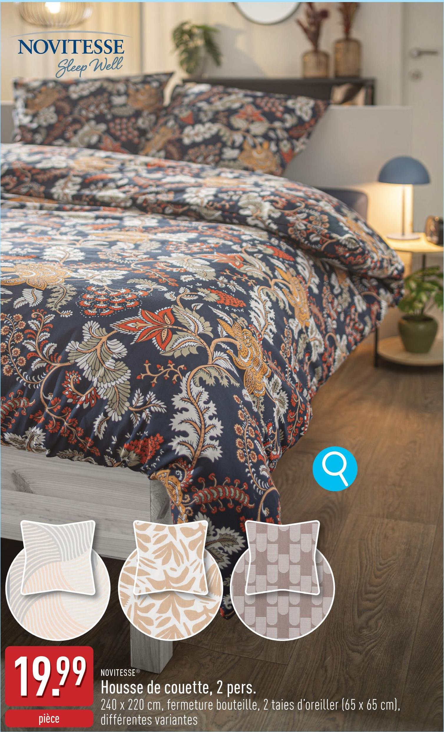 Housse de couette, 2 pers. coton/polyester, 240 x 220 cm, avec fermeture bouteille, 2 taies d’oreiller de 65 x 65 cm, choix entre différentes variantes, certifiée OEKO-TEX®