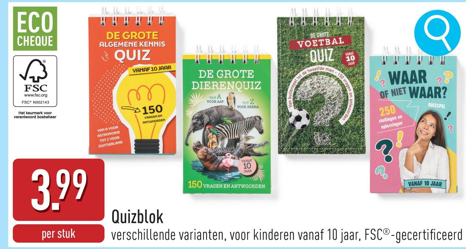 Quizblok keuze uit verschillende varianten, geschikt voor kinderen vanaf 10 jaar, FSC®-gecertificeerd