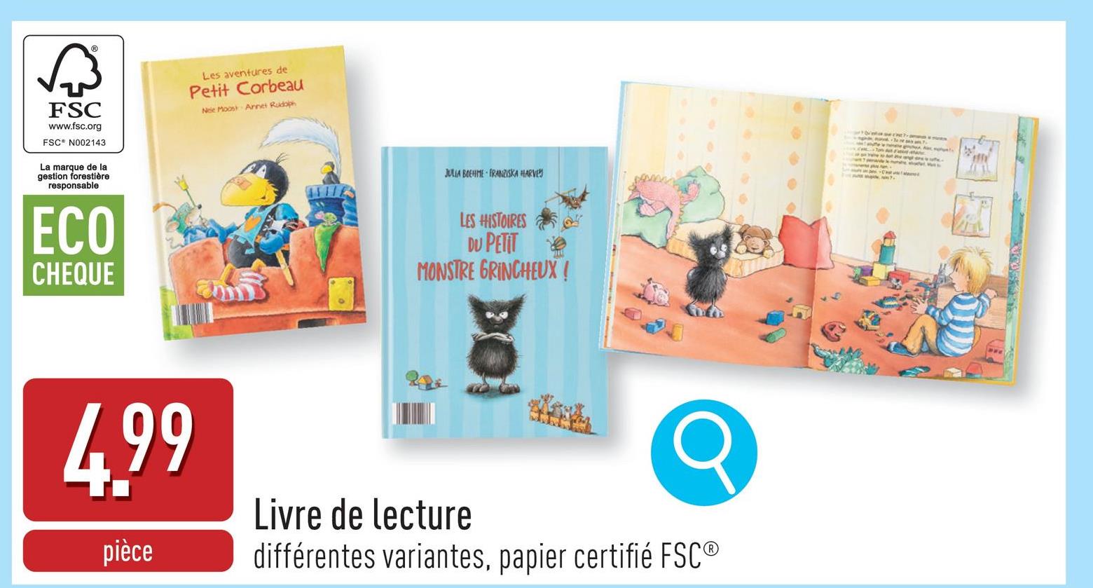 Livre de lecture livre regroupant 2 histoires, choix entre différentes variantes, papier certifié FSC®