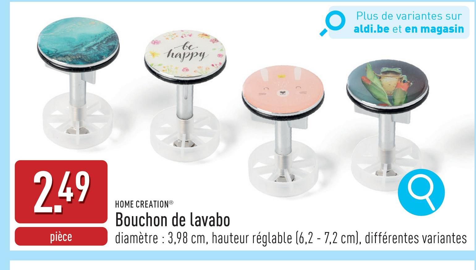 Bouchon de lavabo crépine à cheveux en plastique, diamètre : 3,98 cm, hauteur réglable (6,2 - 7,2 cm), choix entre différentes variantes