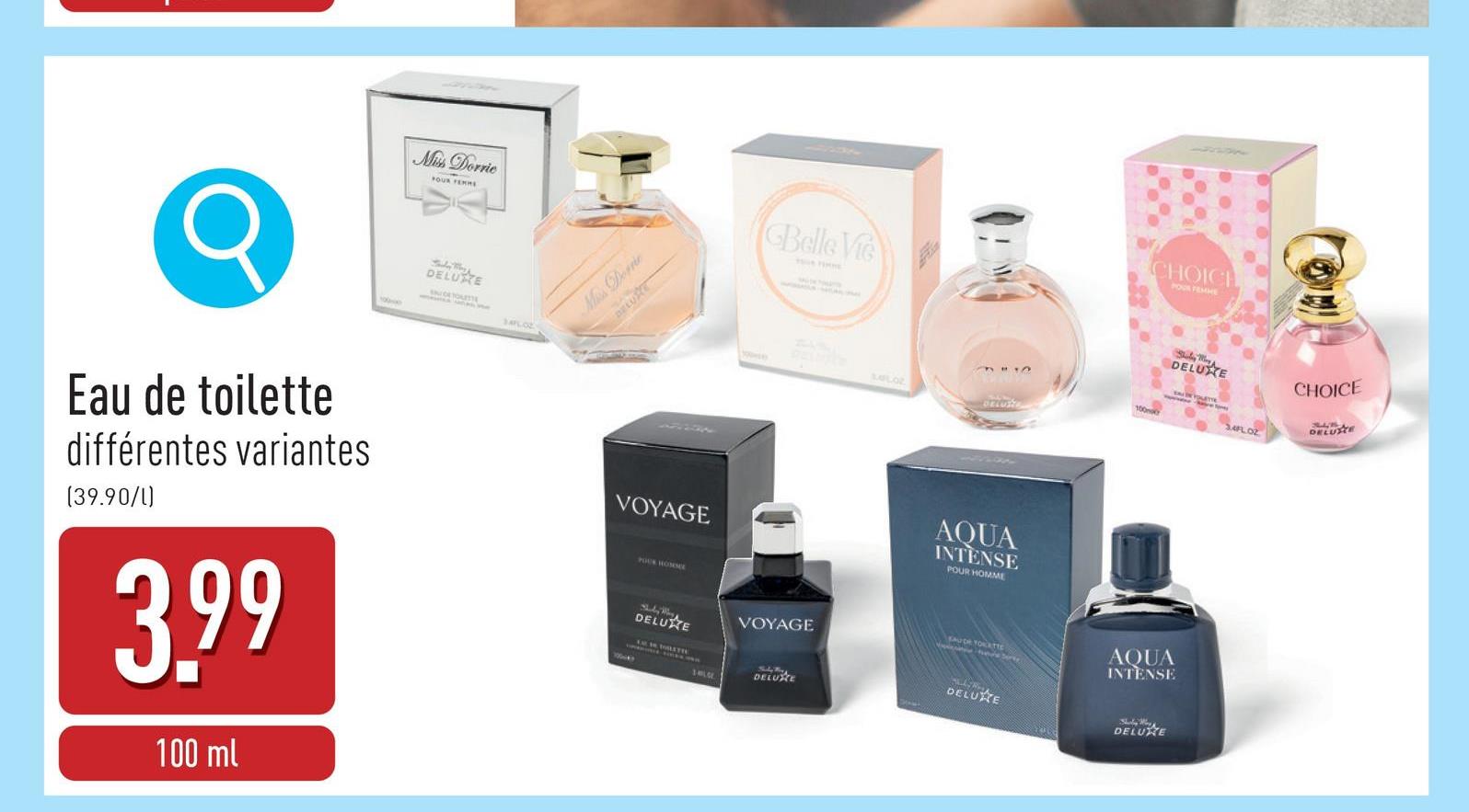 Eau de toilette choix entre différentes variantes