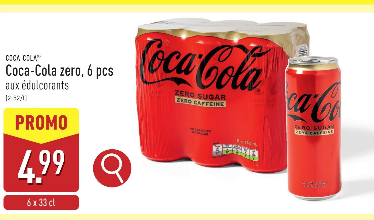 Coca-Cola zero, 6 pcs avec édulcorants, sans sucre et sans caféine