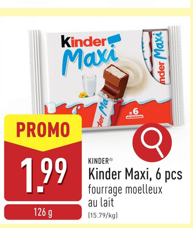 Kinder Maxi, 6 pcs fourrage moelleux au lait, sans colorants artificiels