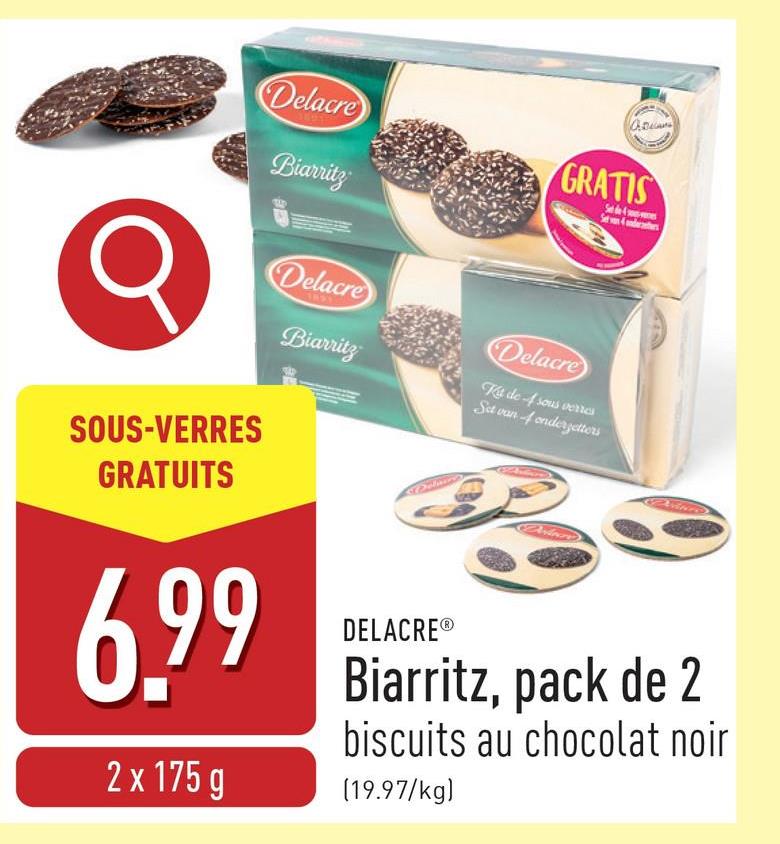 Biarritz, pack de 2 biscuits au chocolat noir saupoudrés de noix de coco