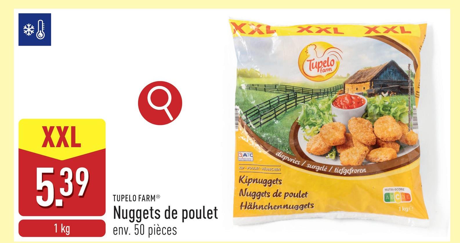 Nuggets de poulet env. 50 pièces, précuits, sans sauce dip