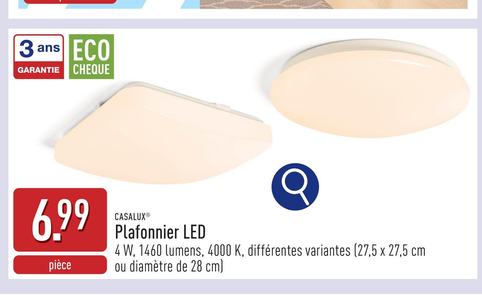 Plafonnier LED 4 W, 1460 lumens, 4000 K, 220-240 V, pour l'intérieur, différentes variantes (27,5 x 27,5 cm ou diamètre de 28 cm)