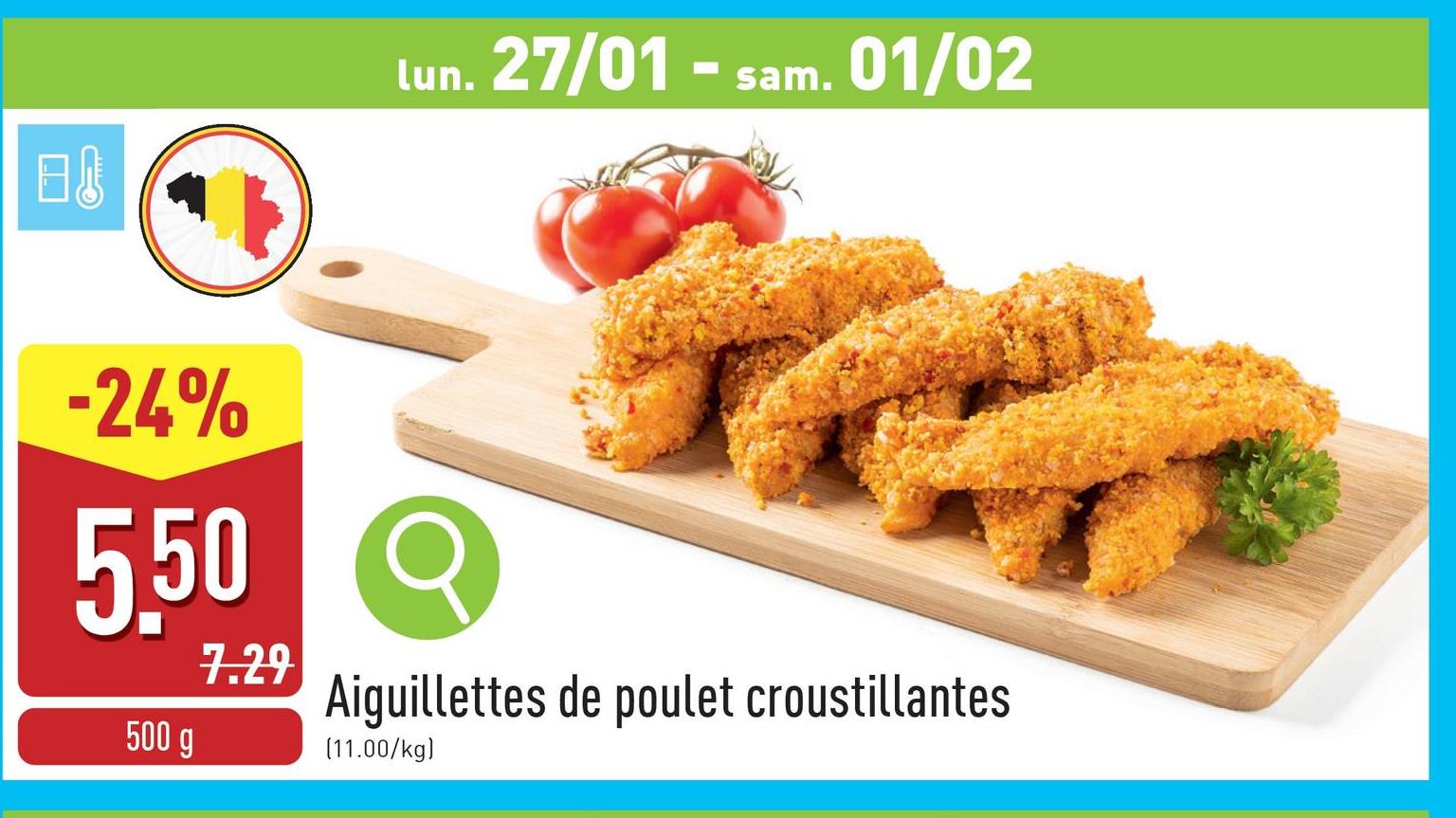 Aiguillettes de poulet croustillantes filet de poulet tendre enrobé d'une croûte croustillante, viande belge de qualité