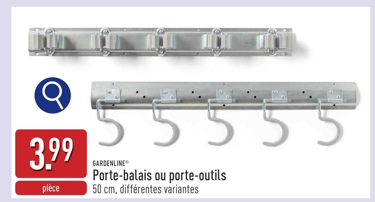 Porte-balais ou porte-outils acier, env. 50 cm, convient aux outils équipés d’un manche de 35 mm de diamètre maximum, choix entre différentes variantes