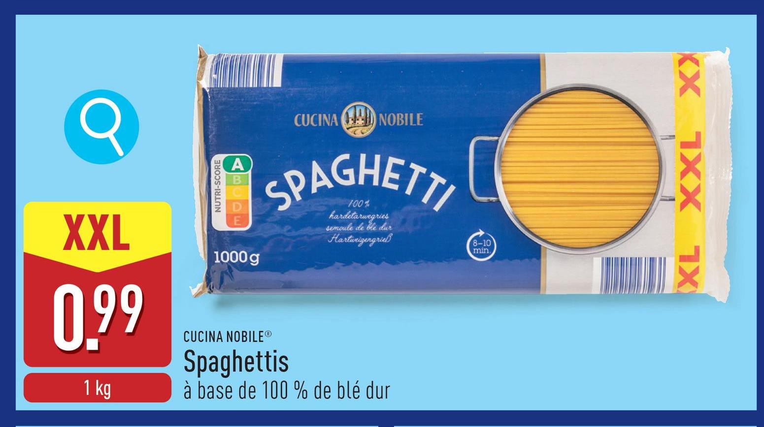 Spaghettis à base de 100 % de blé dur