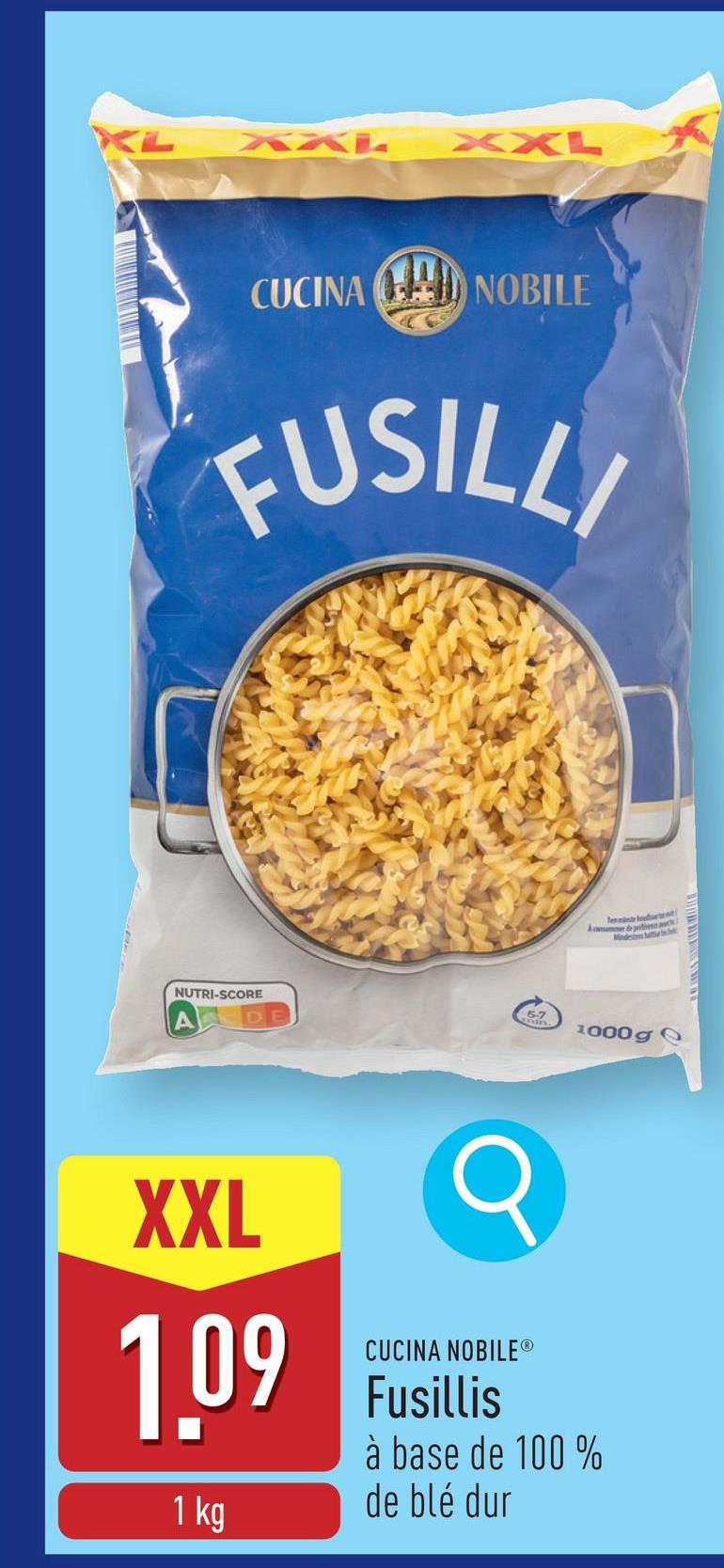 Fusilli à base de 100 % de blé dur