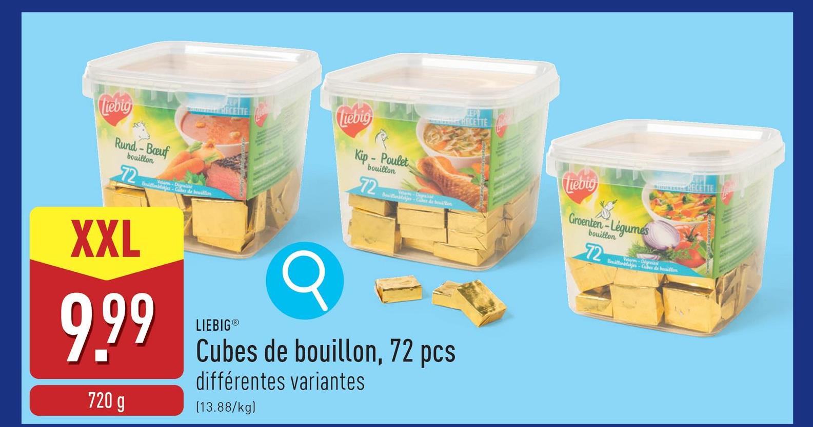 Cubes de bouillon, 72 pcs choix entre poulet, bœuf et légumes