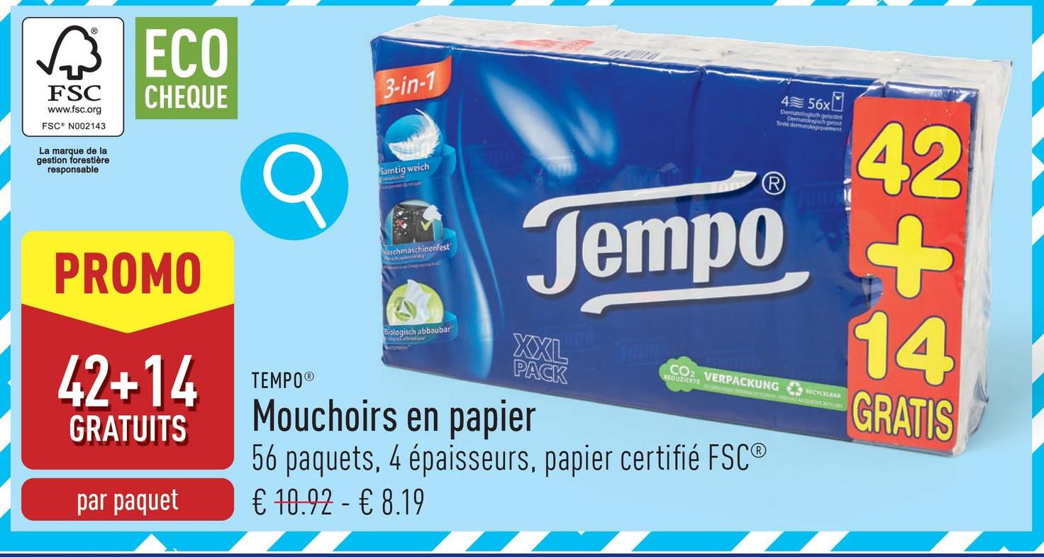 Mouchoirs en papier 56 paquets, 4 épaisseurs, papier certifié FSC®