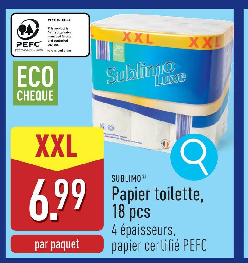 Papier toilette, 18 pcs 4 épaisseurs, papier certifié PEFC