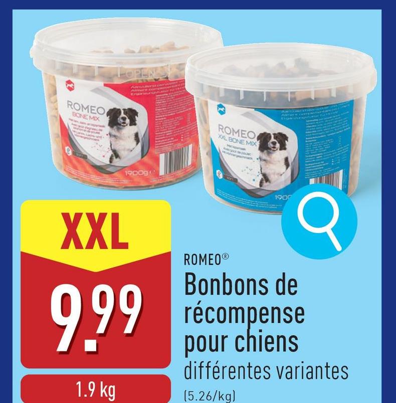 Bonbons de récompense pour chiens seau refermable, choix entre différentes variantes