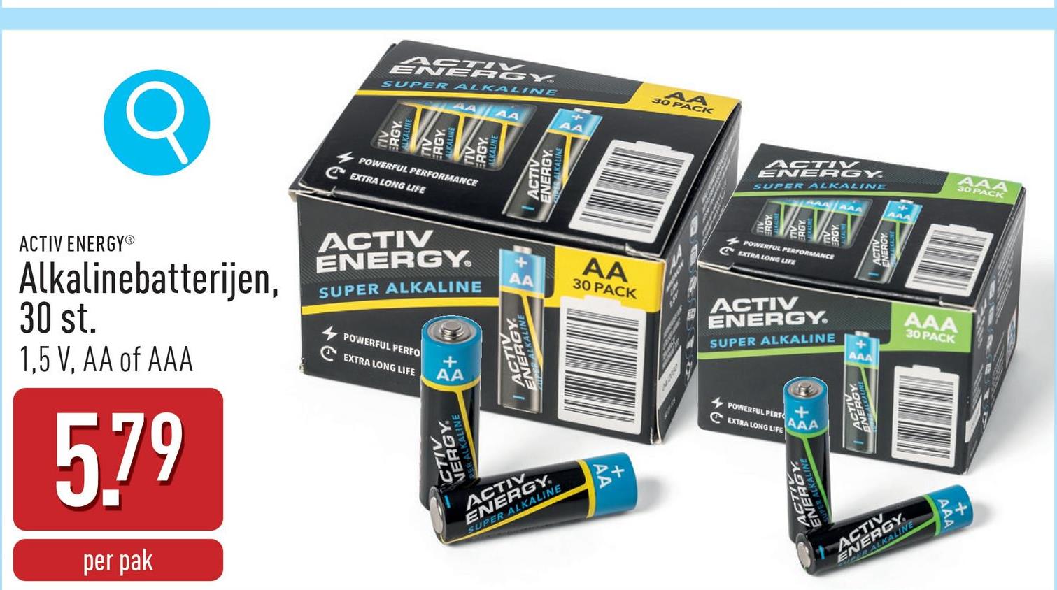 Alkalinebatterijen, 30 st. 1,5 V, keuze uit AA en AAA