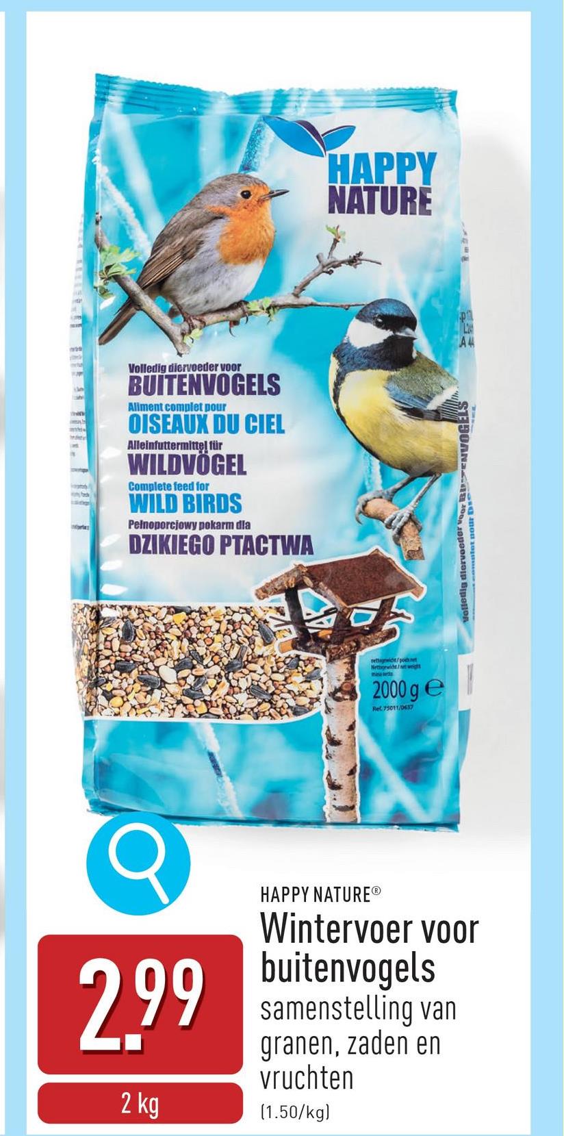 Wintervoer voor buitenvogels volledig diervoeder voor vogels, samenstelling van granen, zaden en vruchten