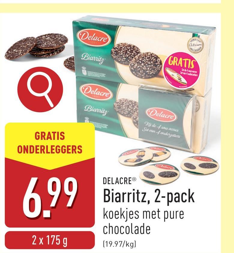 Biarritz, 2-pack koekjes met pure chocolade, bestrooid met kokos