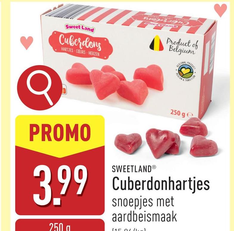 Cuberdonhartjes snoepjes met aardbeismaak