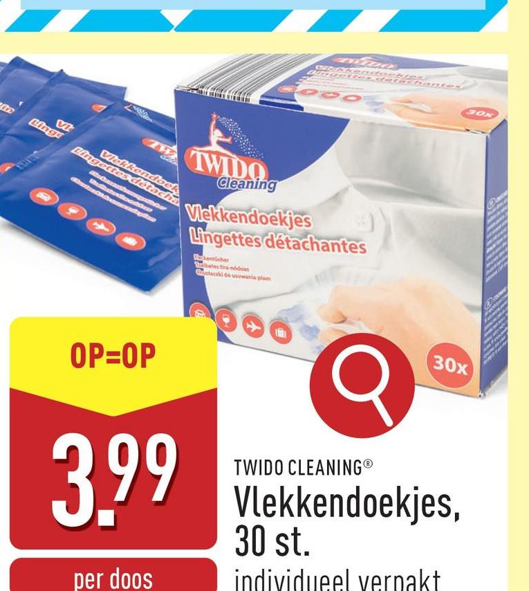 Vlekkendoekjes, 30 st. verwijderen vlekken op textiel, individueel verpakt