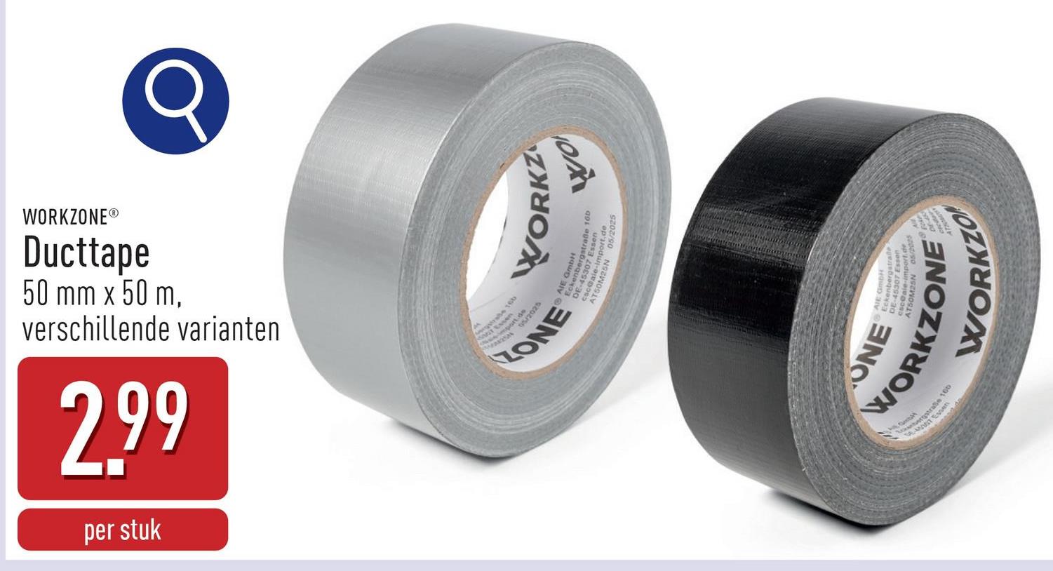 Ducttape 50 mm x 50 m, keuze uit verschillende varianten