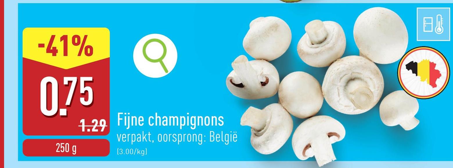 Fijne champignons verpakt, oorsprong: België