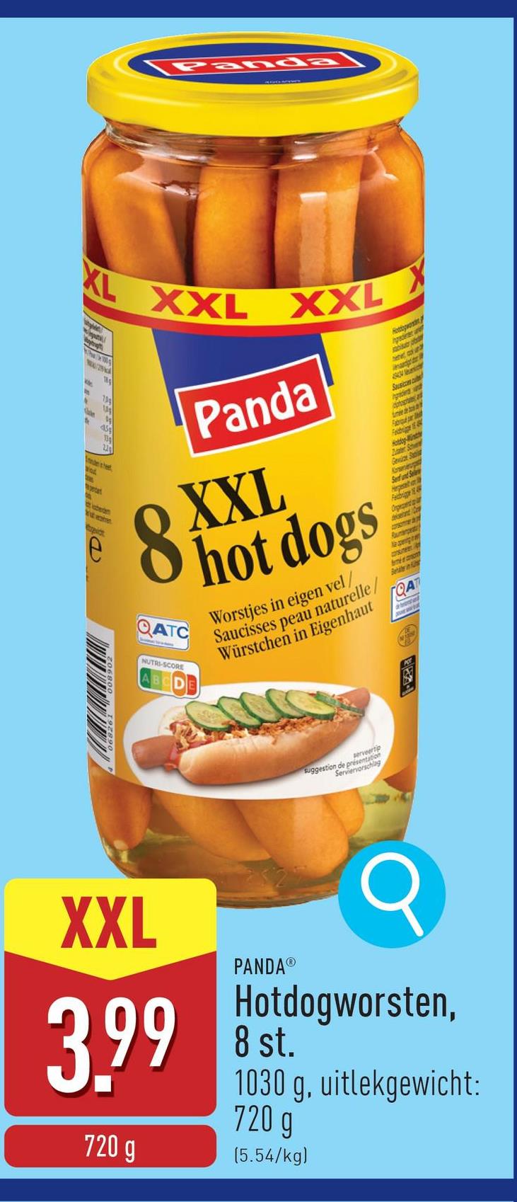 Hotdogworsten, 8 st. 1030 g, uitlekgewicht: 720 g