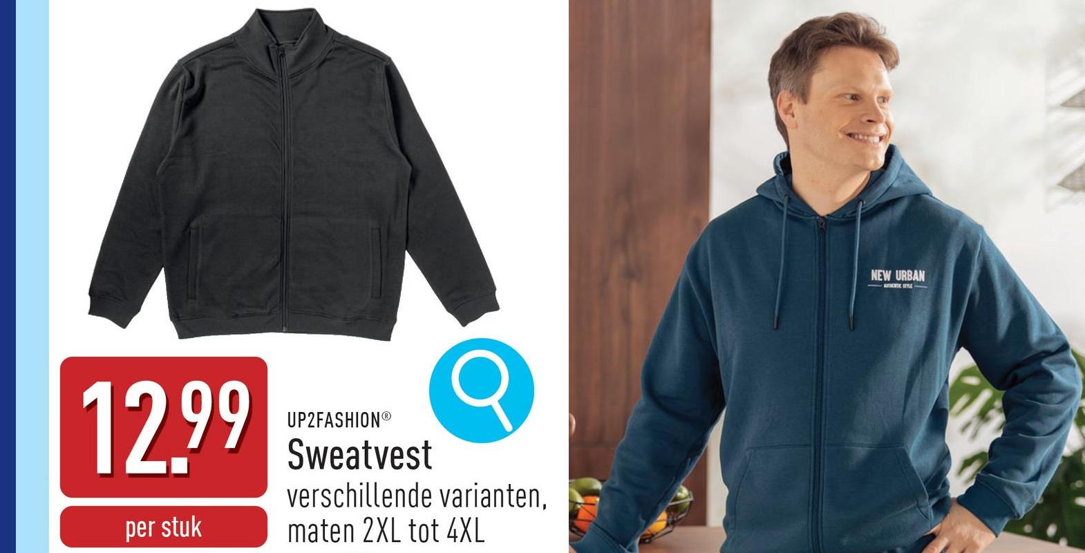 Sweatvest katoen/polyester, regular fit, keuze uit verschillende varianten, maten 2XL tot 4XL, OEKO-TEX®-gecertificeerd