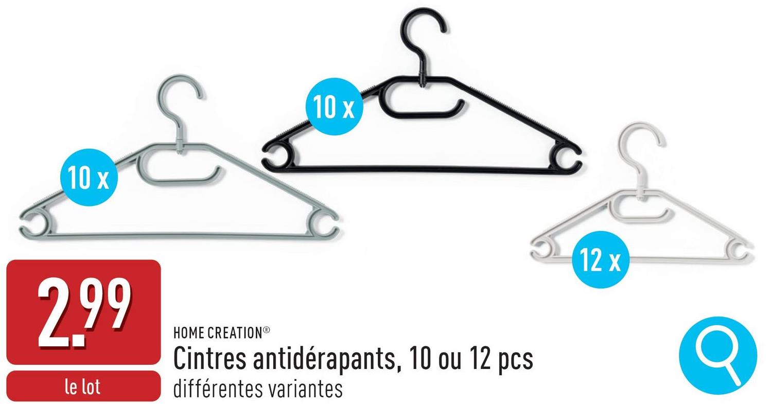 Cintres antidérapants, 10 ou 12 pcs choix entre différentes variantes