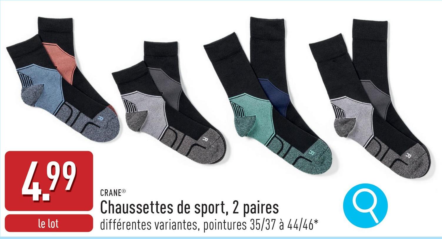 Chaussettes de sport, 2 paires polyester (Coolmax®)/polyamide/coton/élasthanne (Lycra®), choix entre différentes variantes, pointures 35/37 à 44/46*