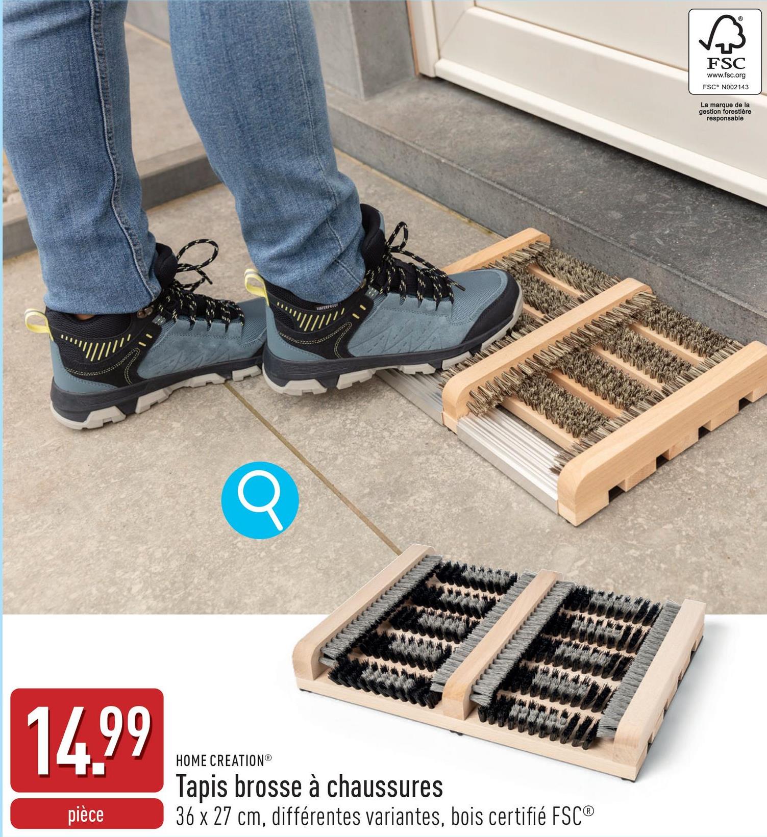 Tapis brosse à chaussures 36 x 27 cm, choix entre différentes variantes, bois certifié FSC®