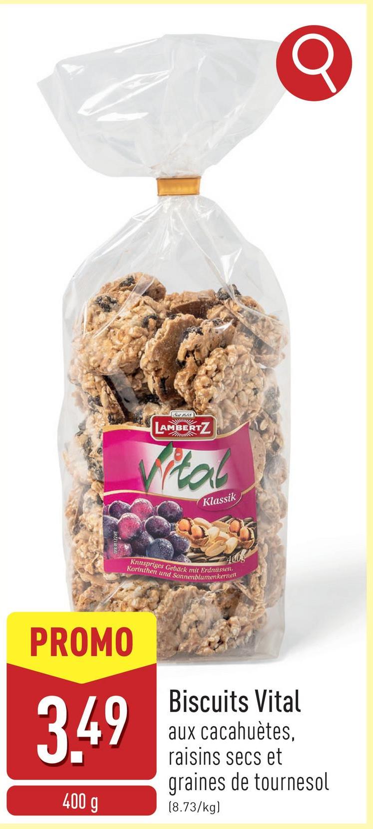 Biscuits Vital aux cacahuètes, raisins secs et graines de tournesol