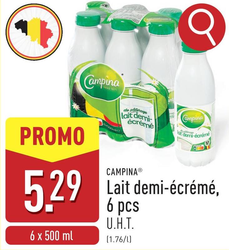 Lait demi-écrémé, 6 pcs U.H.T.