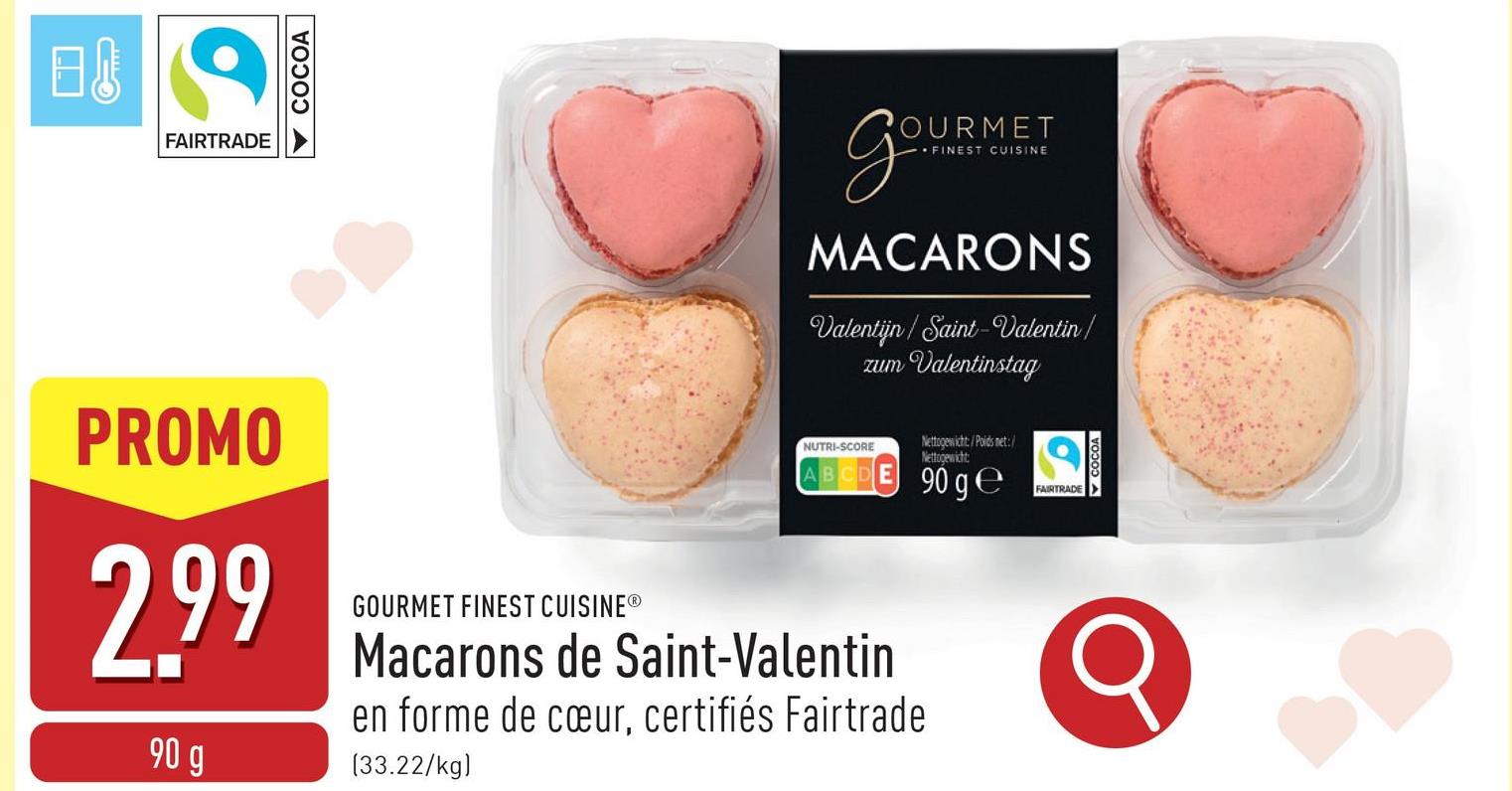 Macarons de Saint-Valentin en forme de cœur, certifiés Fairtrade