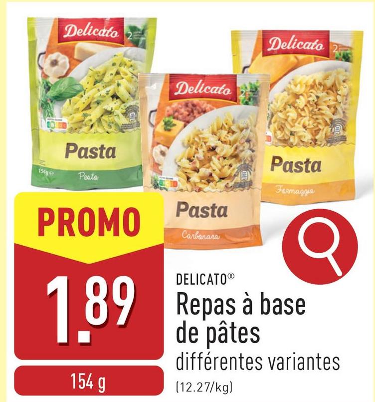 Repas à base de pâtes choix entre différentes variantes